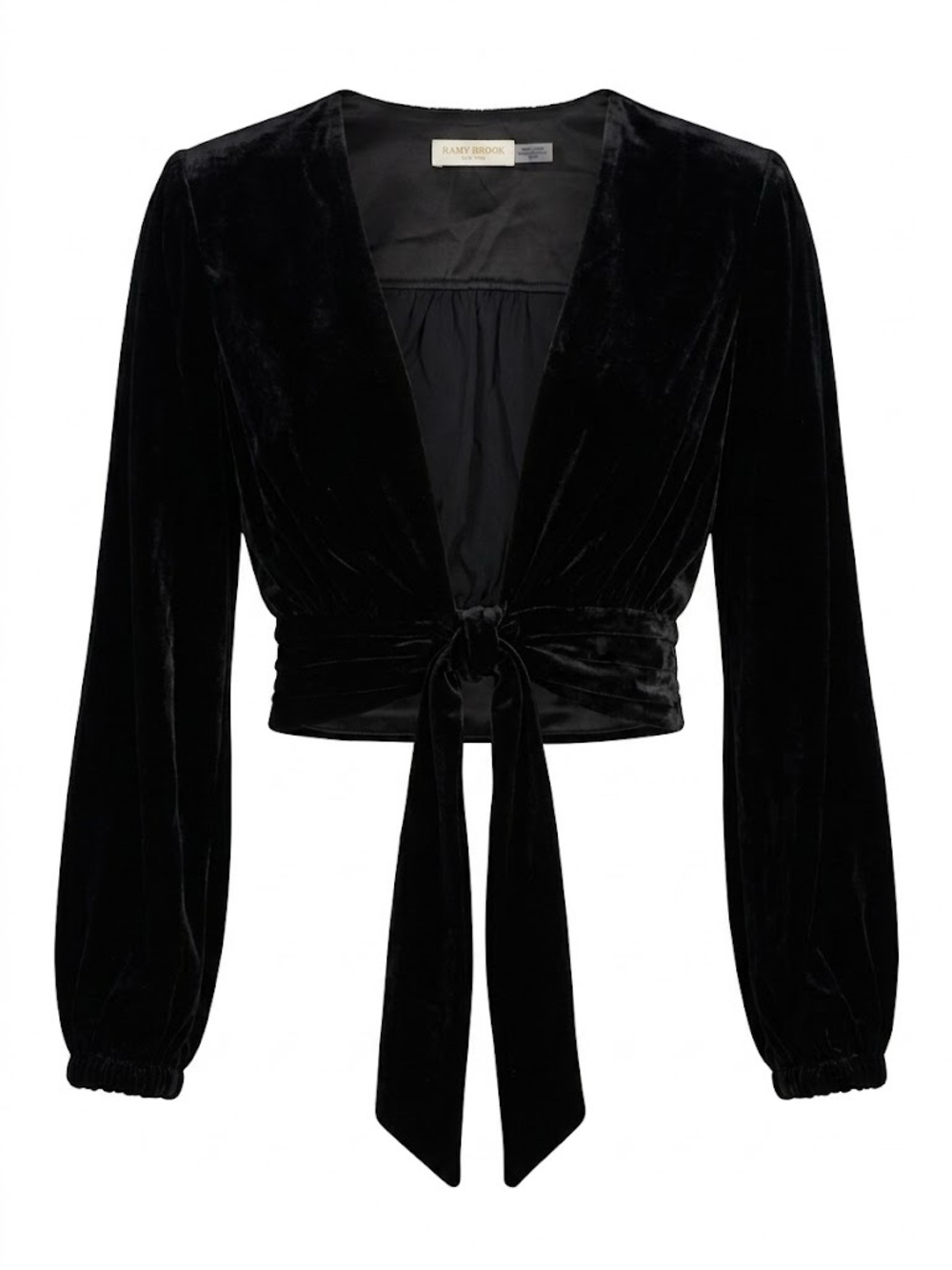 ✨ Authenticated ✨ Ramy Brook Black Velvet Tie Front Crop Top Like New / NWOT XS